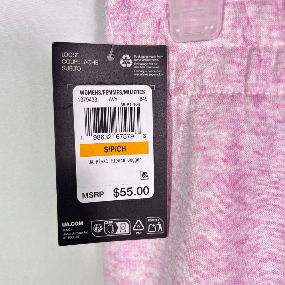 Under Armour Womens Rival Fleece Jogger Pink Heather Pants Small NEW